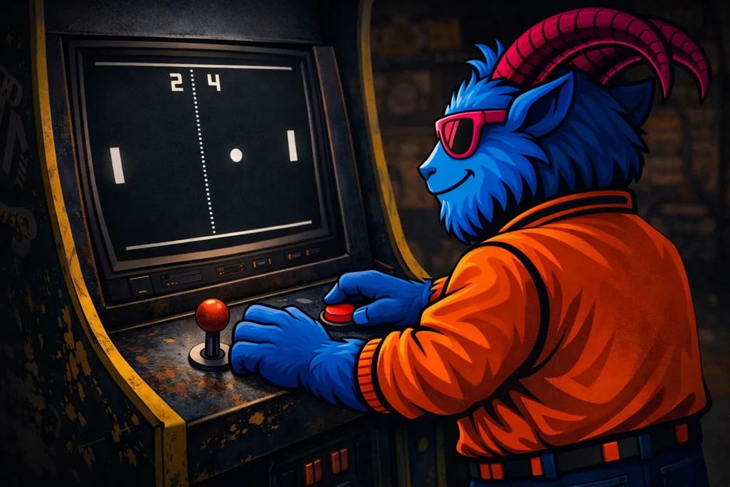 Caprobit jugando a Pong en una recreativa clásica.